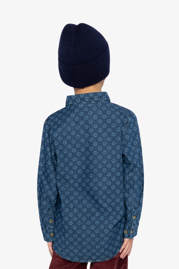 Chambray Shirt Blue Smiley Print - J20M15_2J315