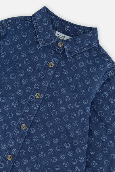 Chambray Shirt Blue Smiley Print - J20M15_2J315