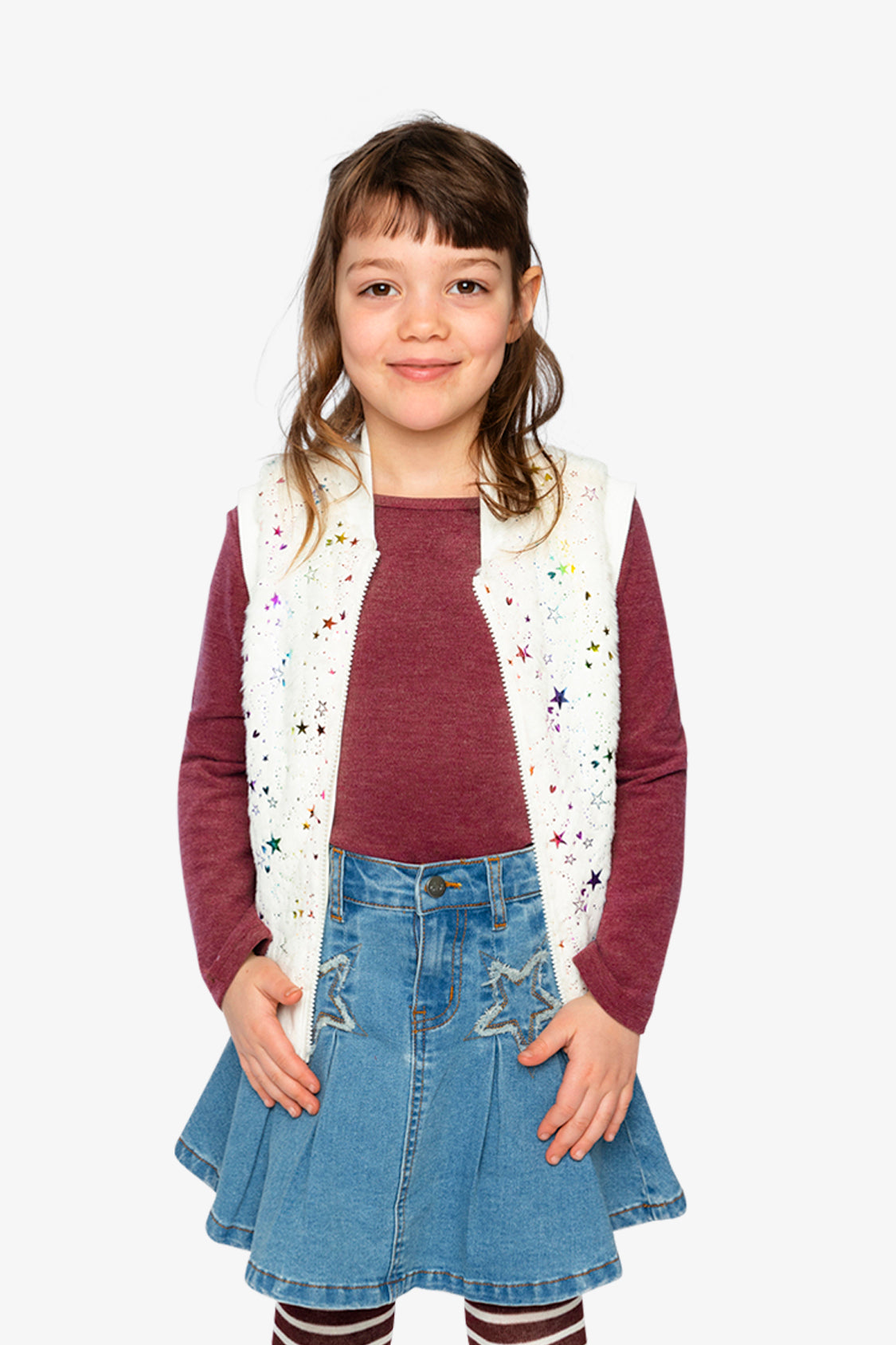 Faux Fur Sleeveless Vest Multicolored Star - J20M32_2J318
