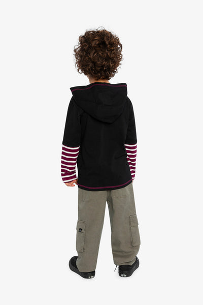 Fake Double Sleeve Hooded Shirt Royal Blue And Red - J20M72_04990
