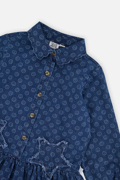 Shirt Dress Blue Smiley Print - J20M85_2J315