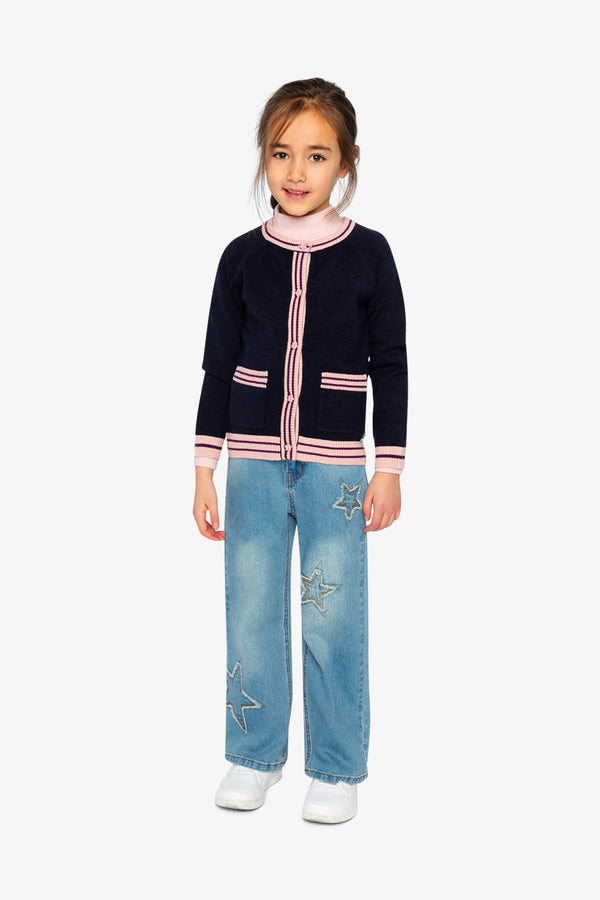 Knitted Cardigan Royal Blue And Pink - J20MT30_04990