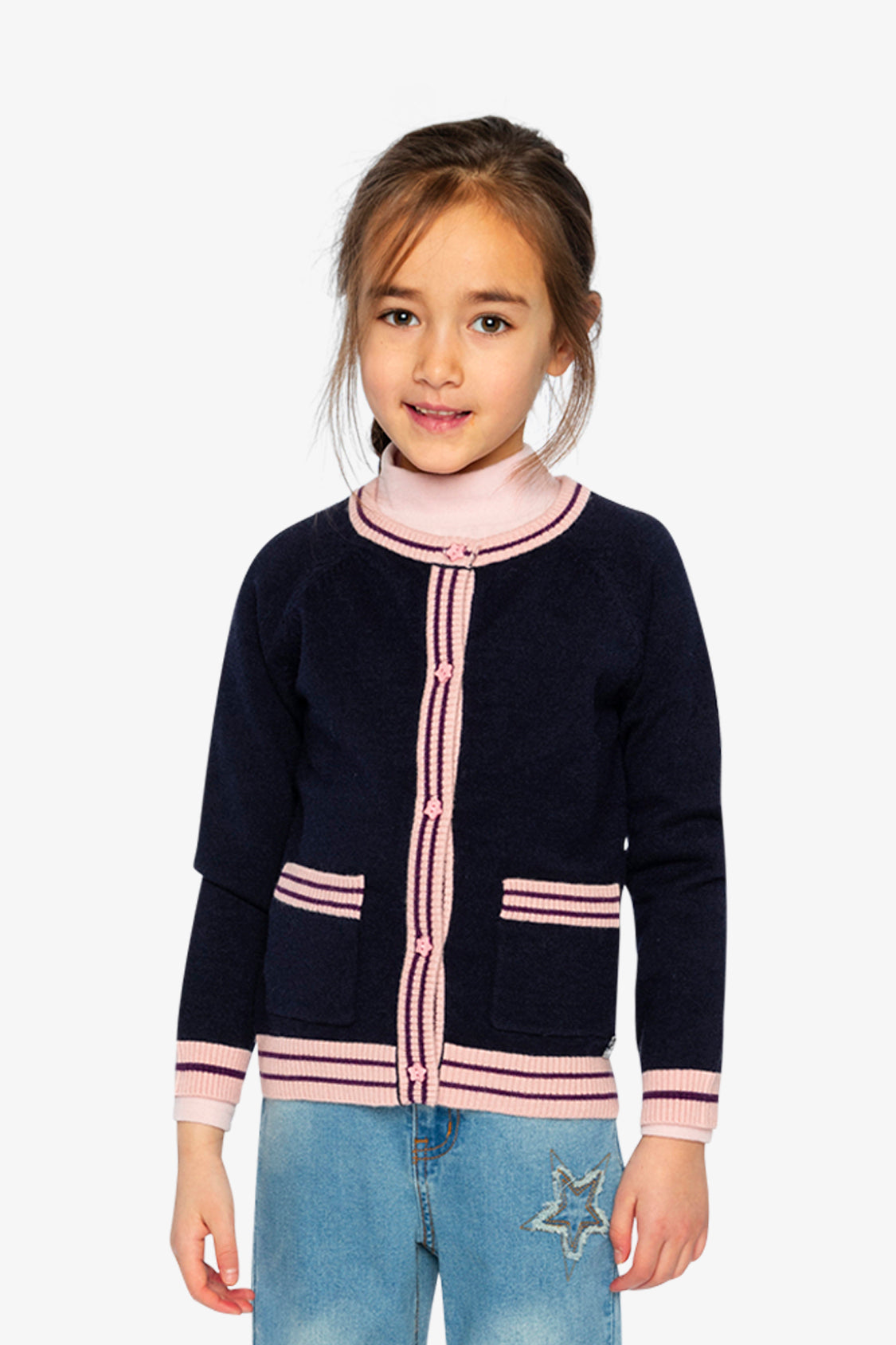 Knitted Cardigan Royal Blue And Pink - J20MT30_04990