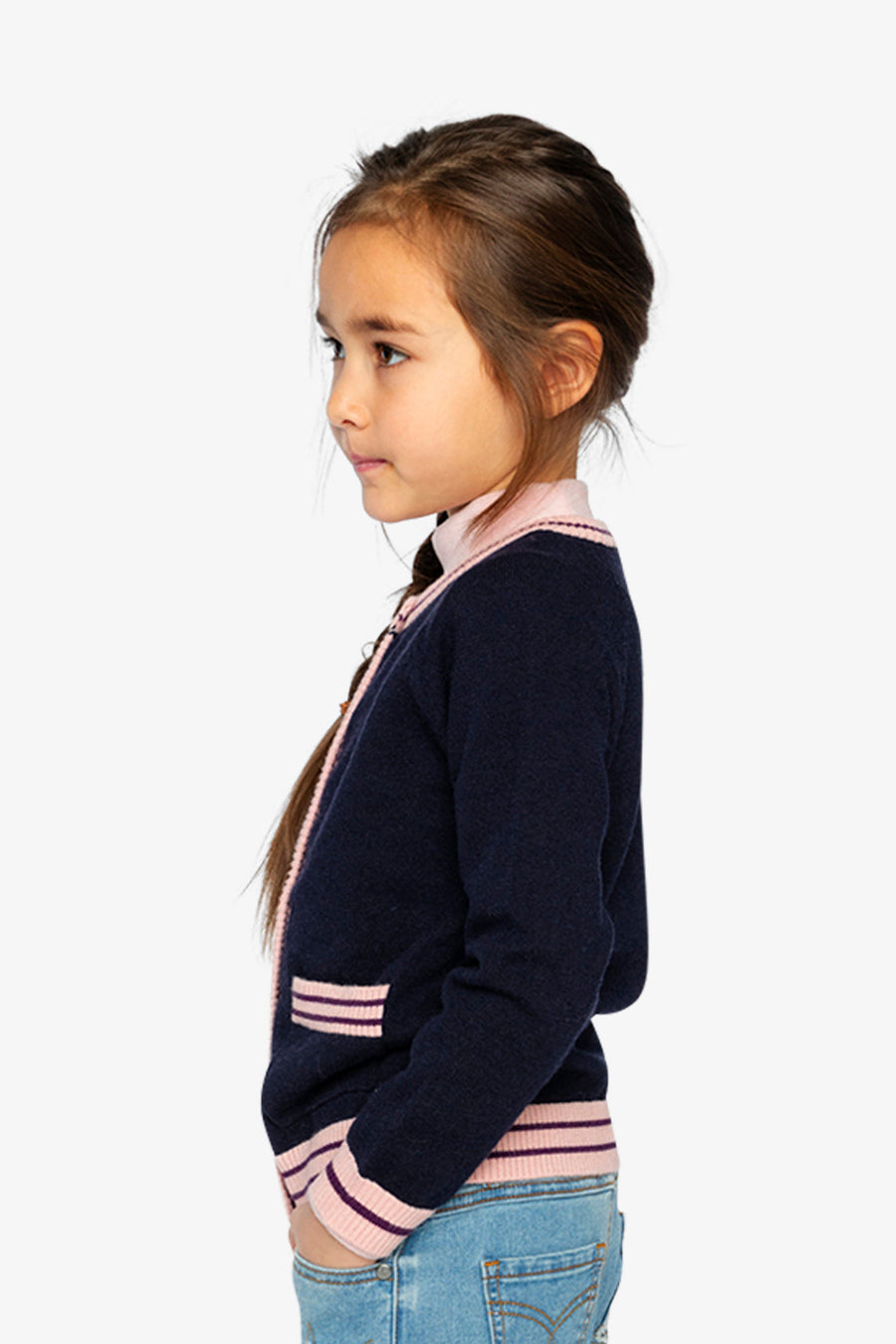 Knitted Cardigan Royal Blue And Pink - J20MT30_04990