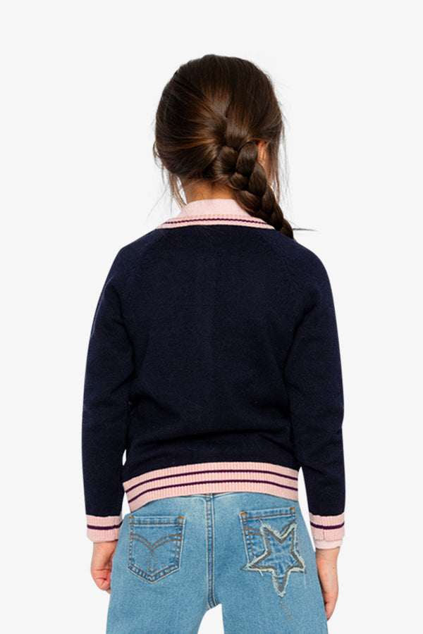Knitted Cardigan Royal Blue And Pink - J20MT30_04990