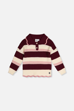 Scalloped Collar Sweater Red And White Stripes - J20MT31_2J319