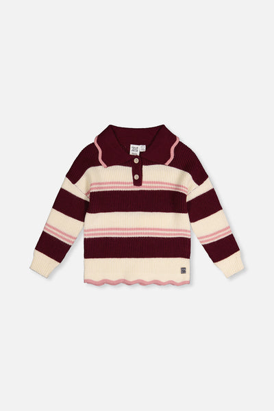 Scalloped Collar Sweater Red And White Stripes - J20MT31_2J319