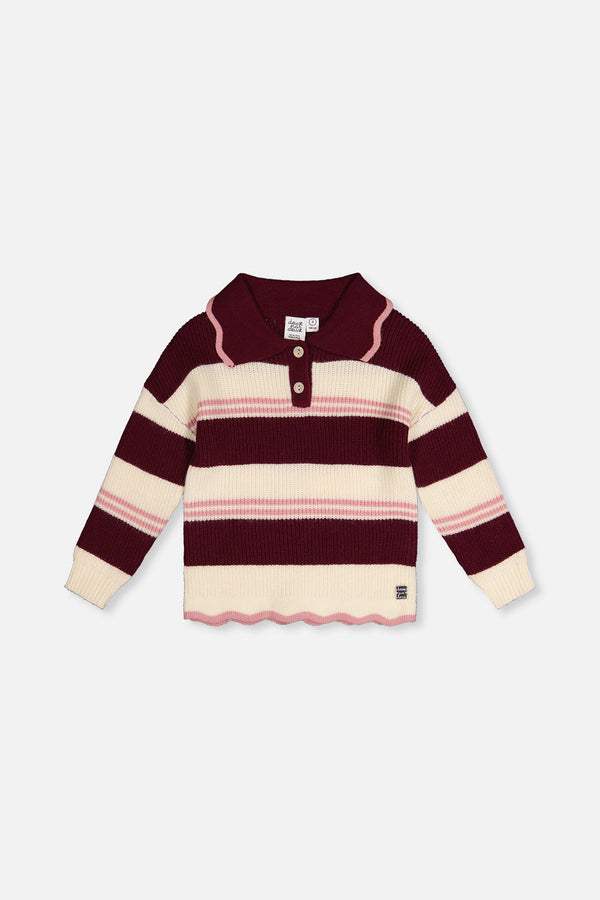 Scalloped Collar Sweater Red And White Stripes - J20MT31_2J319