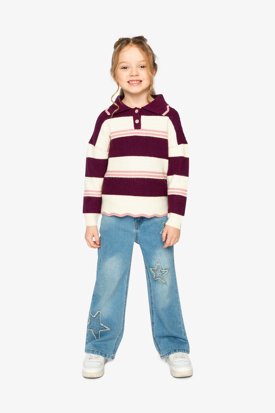 Scalloped Collar Sweater Red And White Stripes - J20MT31_2J319