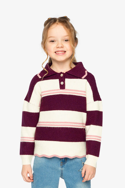 Scalloped Collar Sweater Red And White Stripes - J20MT31_2J319