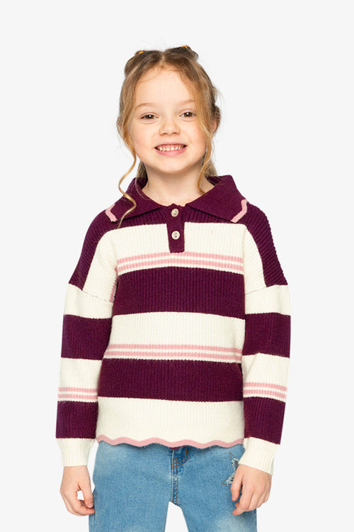 Scalloped Collar Sweater Red And White Stripes - J20MT31_2J319