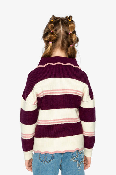 Scalloped Collar Sweater Red And White Stripes - J20MT31_2J319