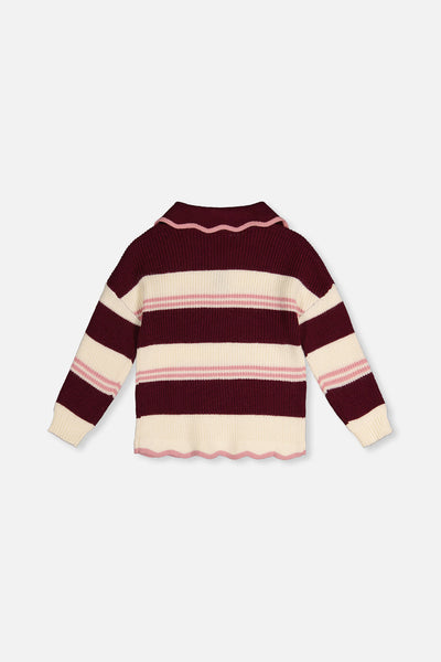 Scalloped Collar Sweater Red And White Stripes - J20MT31_2J319