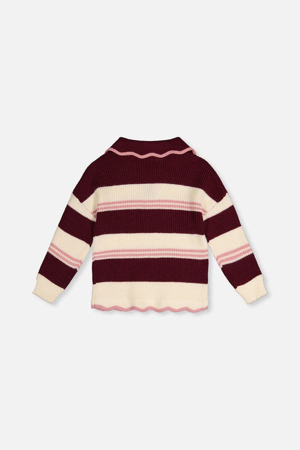 Scalloped Collar Sweater Red And White Stripes - J20MT31_2J319