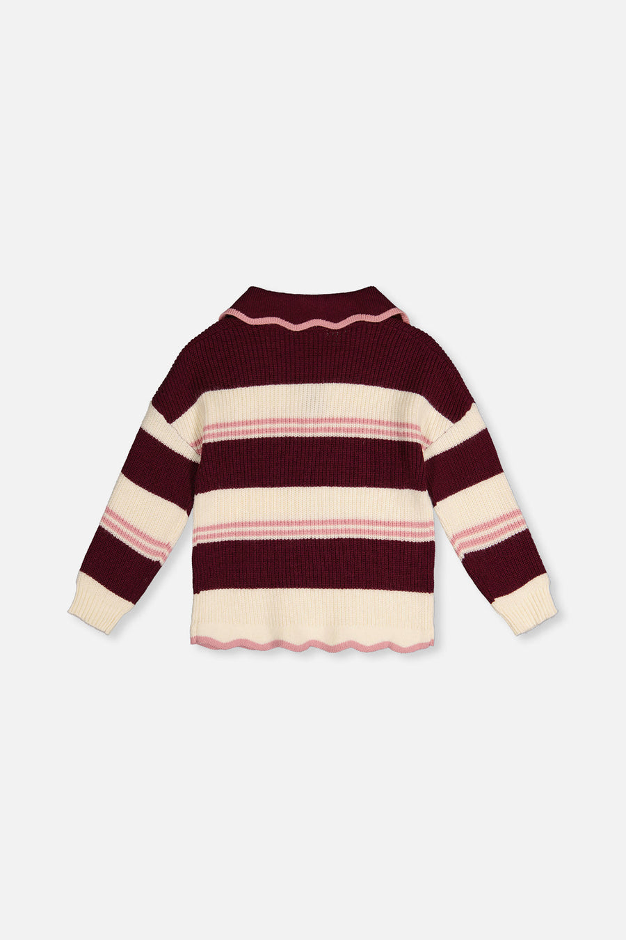 Scalloped Collar Sweater Red And White Stripes - J20MT31_2J319