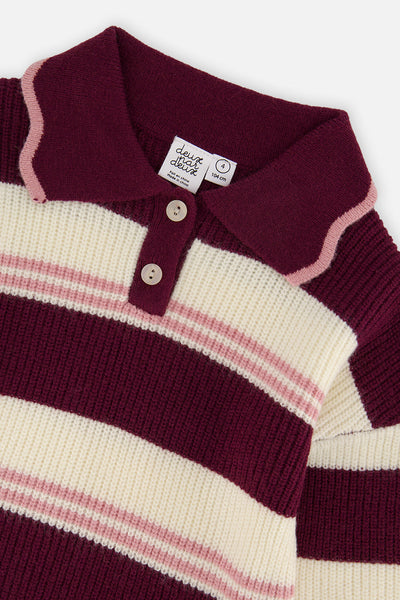 Scalloped Collar Sweater Red And White Stripes - J20MT31_2J319