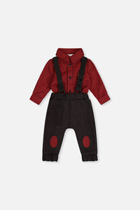 Baby Top & Pants Set Black And Red Houndstooth