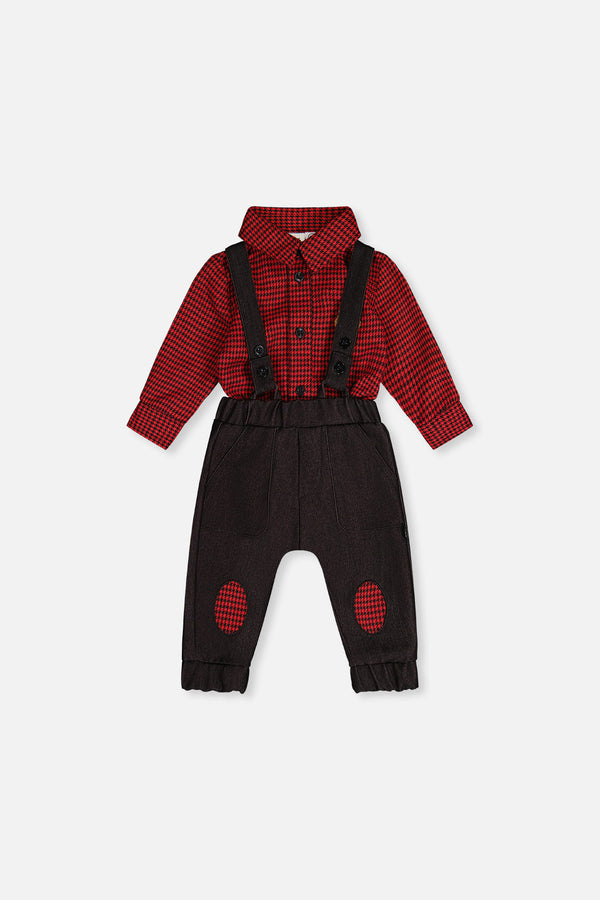 Baby Top & Pants Set Black And Red Houndstooth - J20OB10_2J313