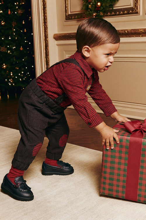 Ensemble haut et pantalon pied de poule noir et rouge pour bébé