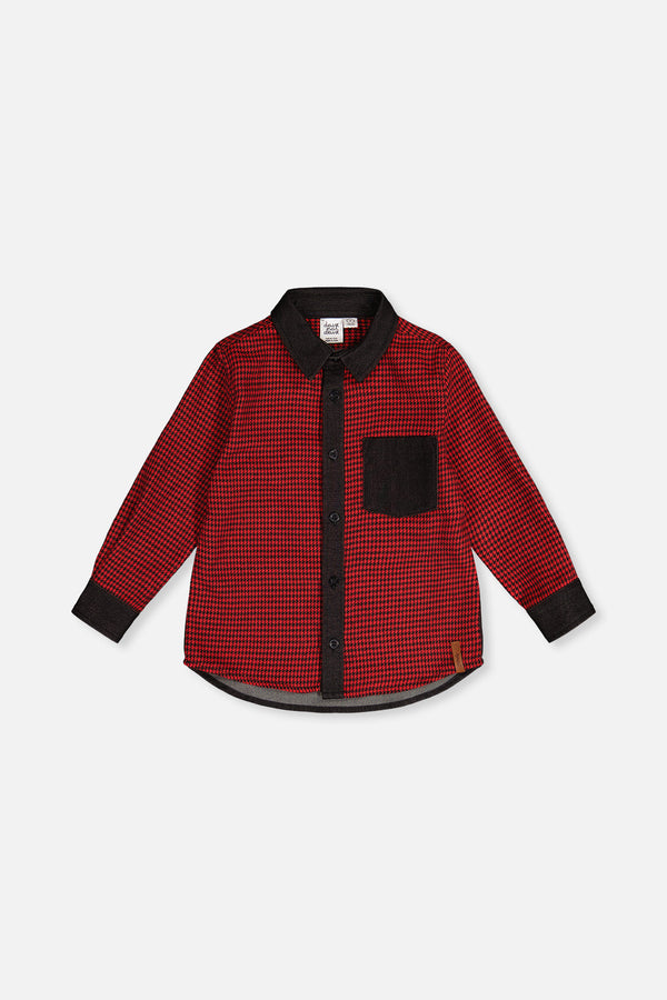 Button Down Shirt Black And Red Houndstooth - J20OB15_2J313