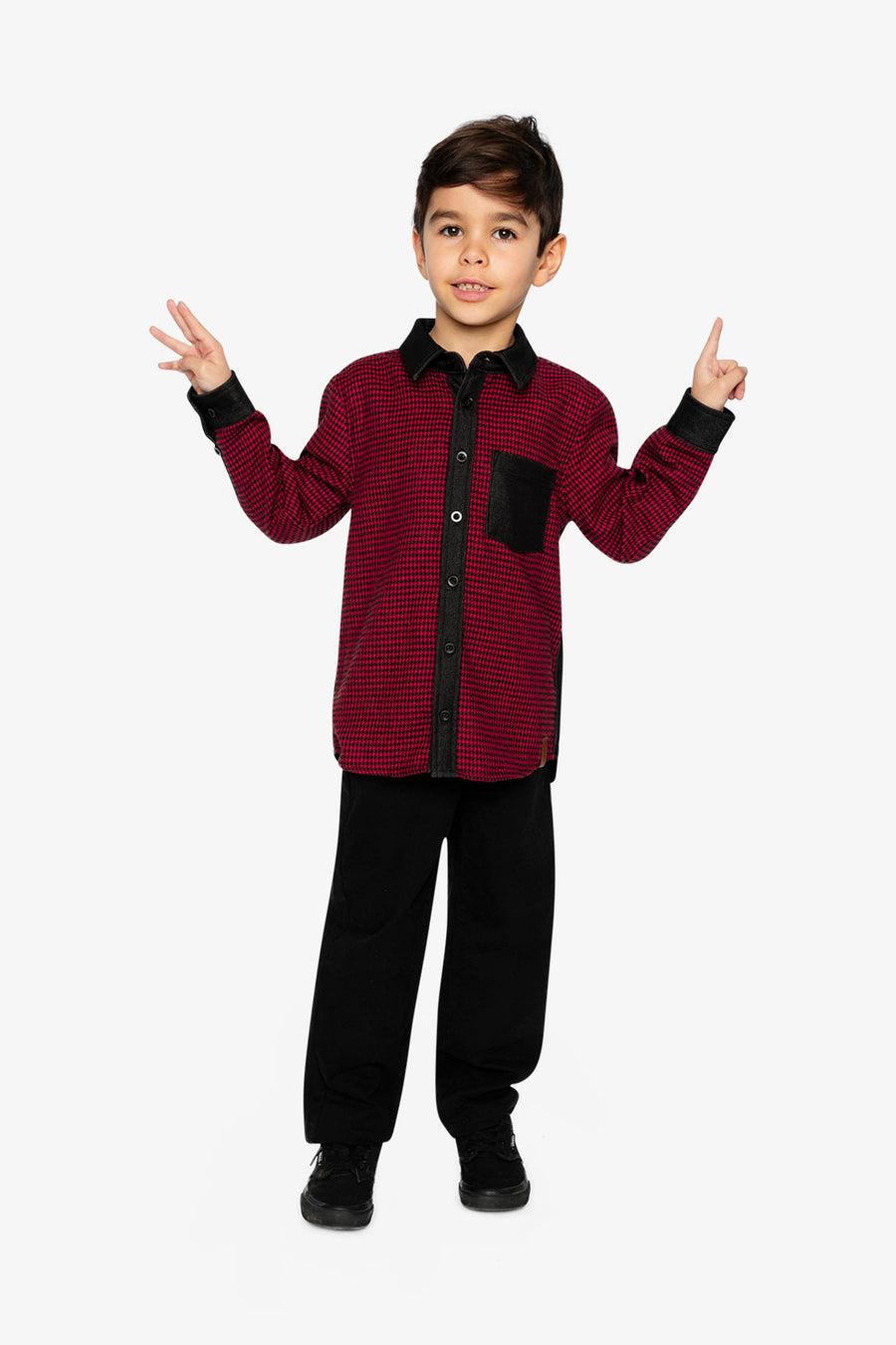 Button Down Shirt Black And Red Houndstooth - J20OB15_2J313