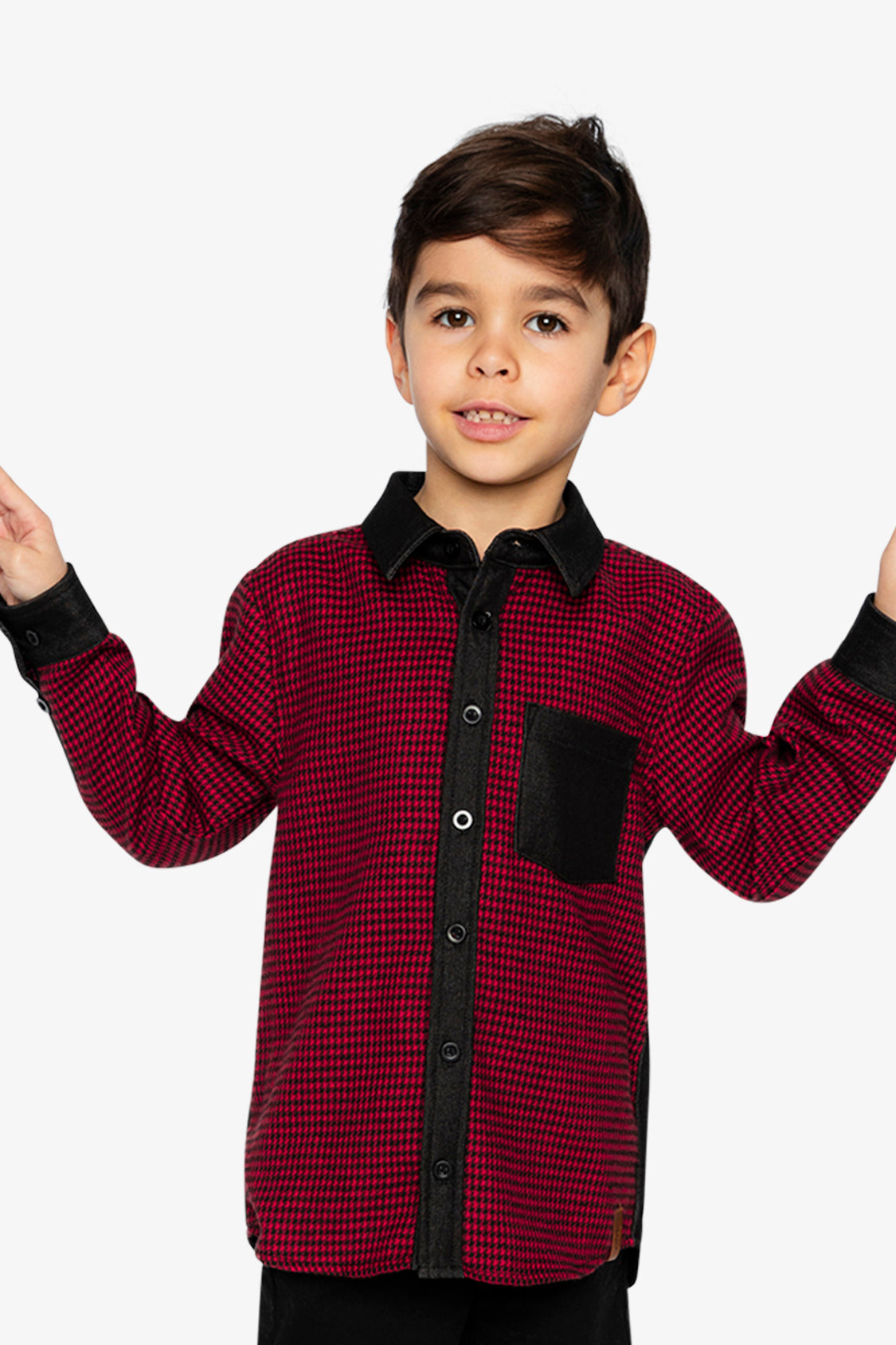 Button Down Shirt Black And Red Houndstooth - J20OB15_2J313
