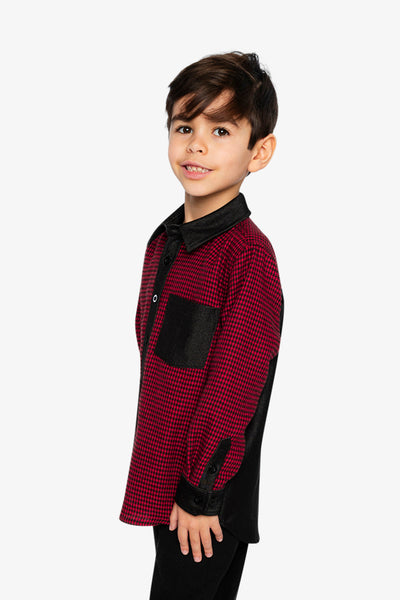 Button Down Shirt Black And Red Houndstooth - J20OB15_2J313