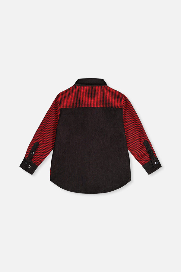 Button Down Shirt Black And Red Houndstooth - J20OB15_2J313