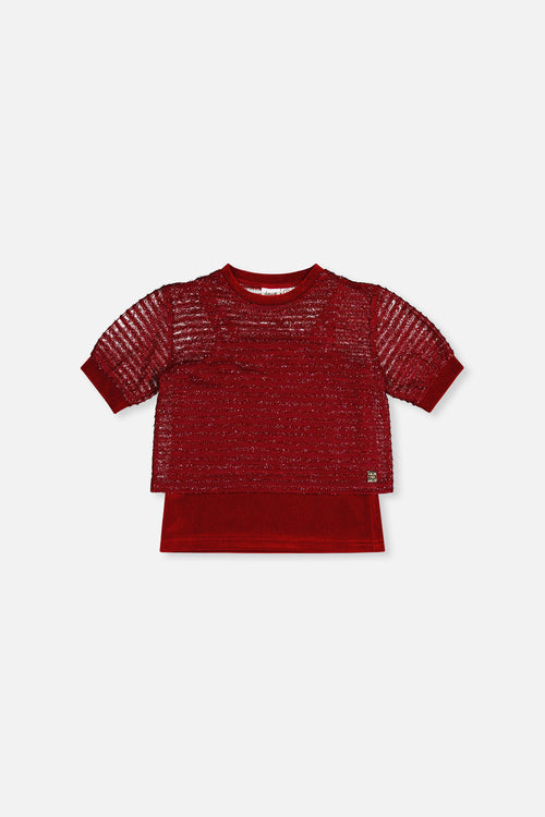 Fake Layering Top & Cami Red - J20OG70_07750
