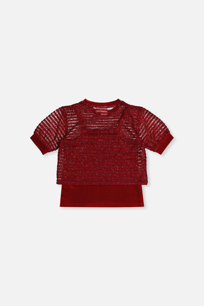 Fake Layering Top & Cami Red - J20OG70_07750