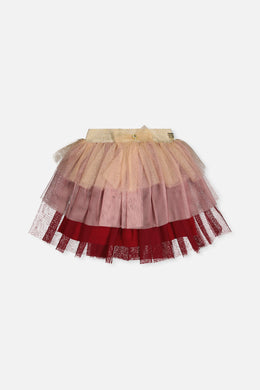 Multi Layer Glittering Mesh Skirt Red, Pink And Beige - J20OG80_2J312