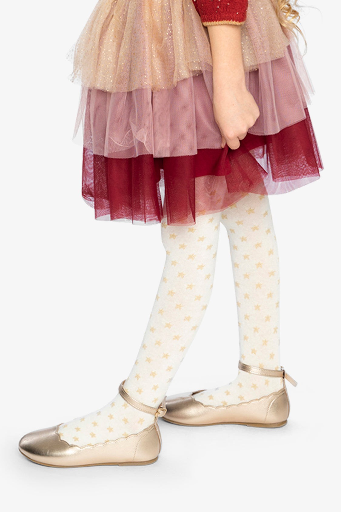 Multi Layer Glittering Mesh Skirt Red, Pink And Beige - J20OG80_2J312