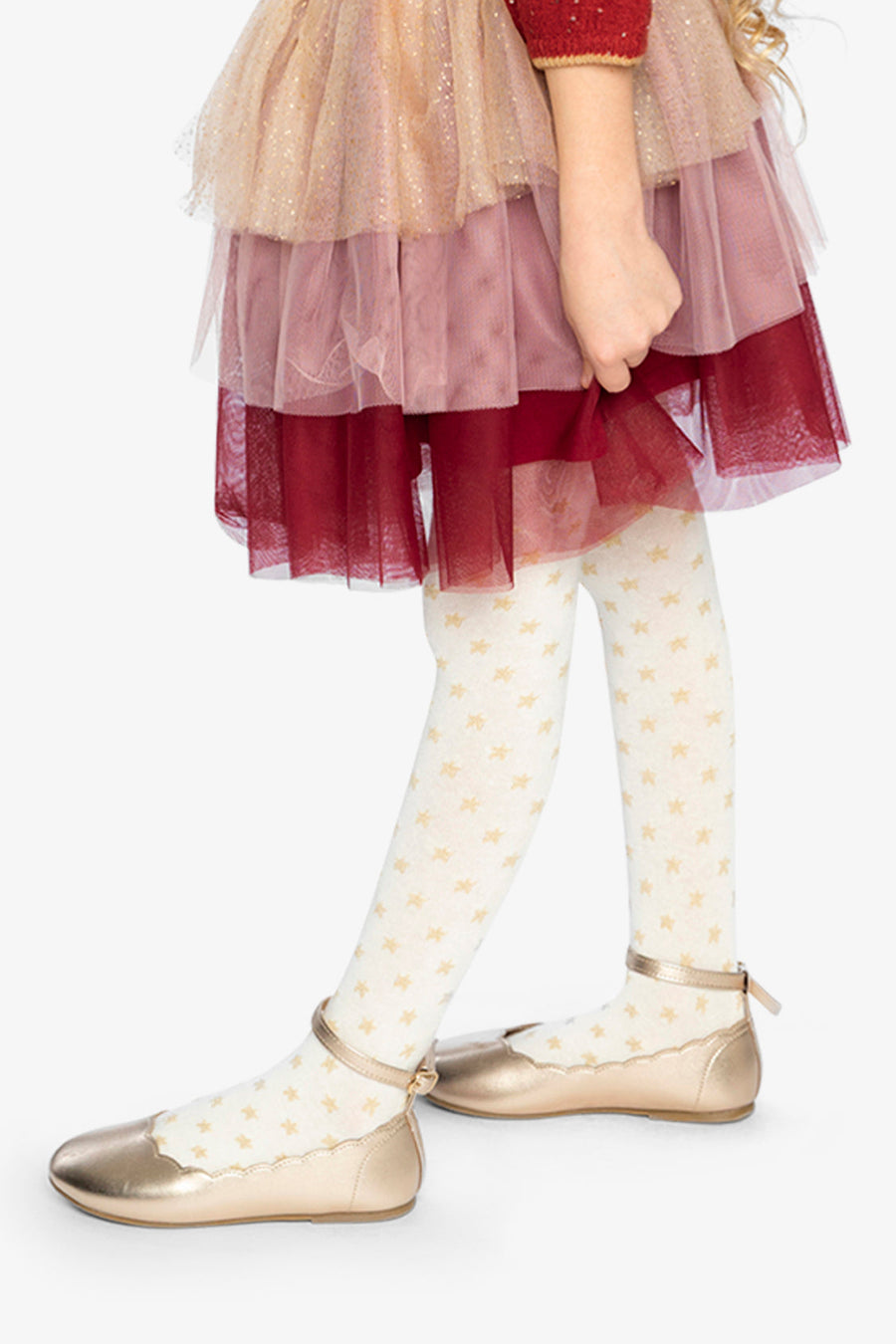 Multi Layer Glittering Mesh Skirt Red, Pink And Beige - J20OG80_2J312