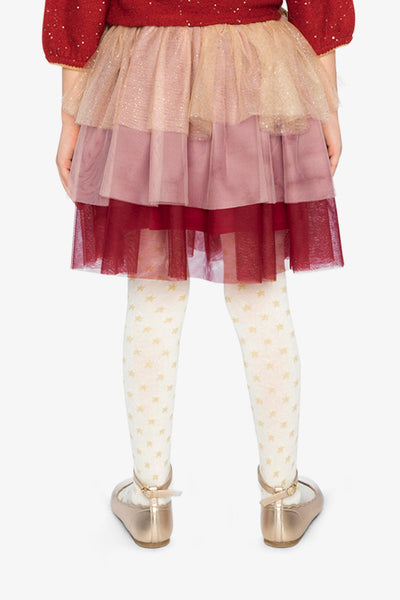 Multi Layer Glittering Mesh Skirt Red, Pink And Beige - J20OG80_2J312
