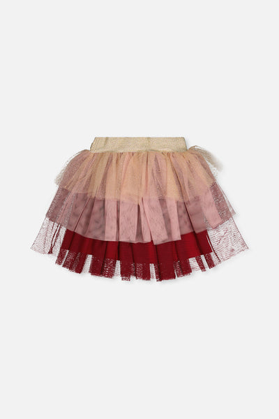 Multi Layer Glittering Mesh Skirt Red, Pink And Beige - J20OG80_2J312
