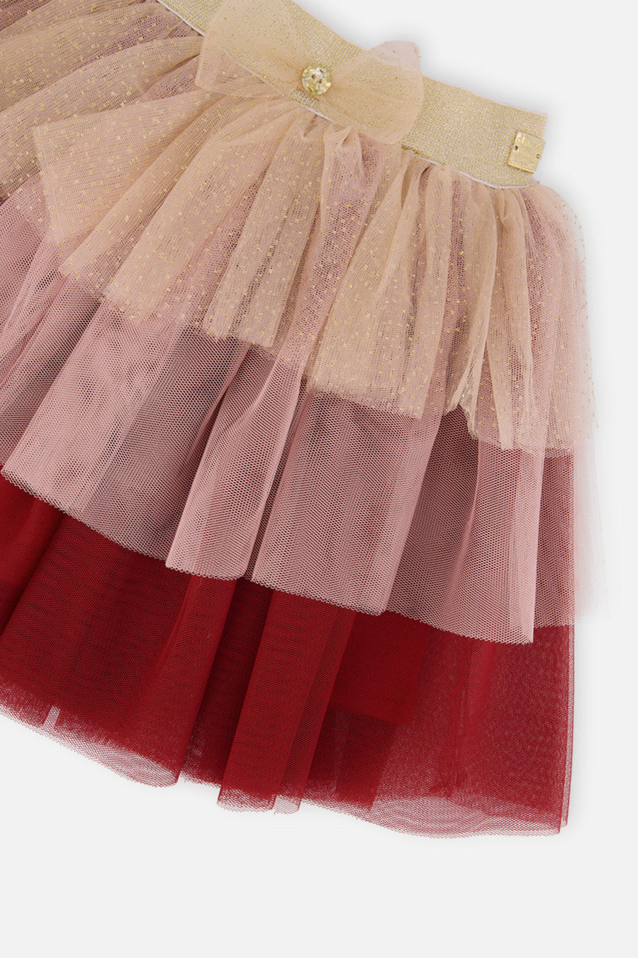 Multi Layer Glittering Mesh Skirt Red, Pink And Beige - J20OG80_2J312