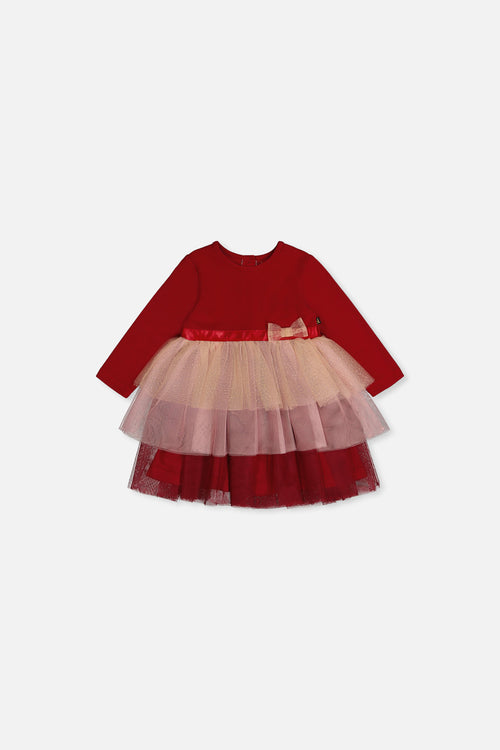 Robe bi-matière avec jupe scintillante rouge pour bébé