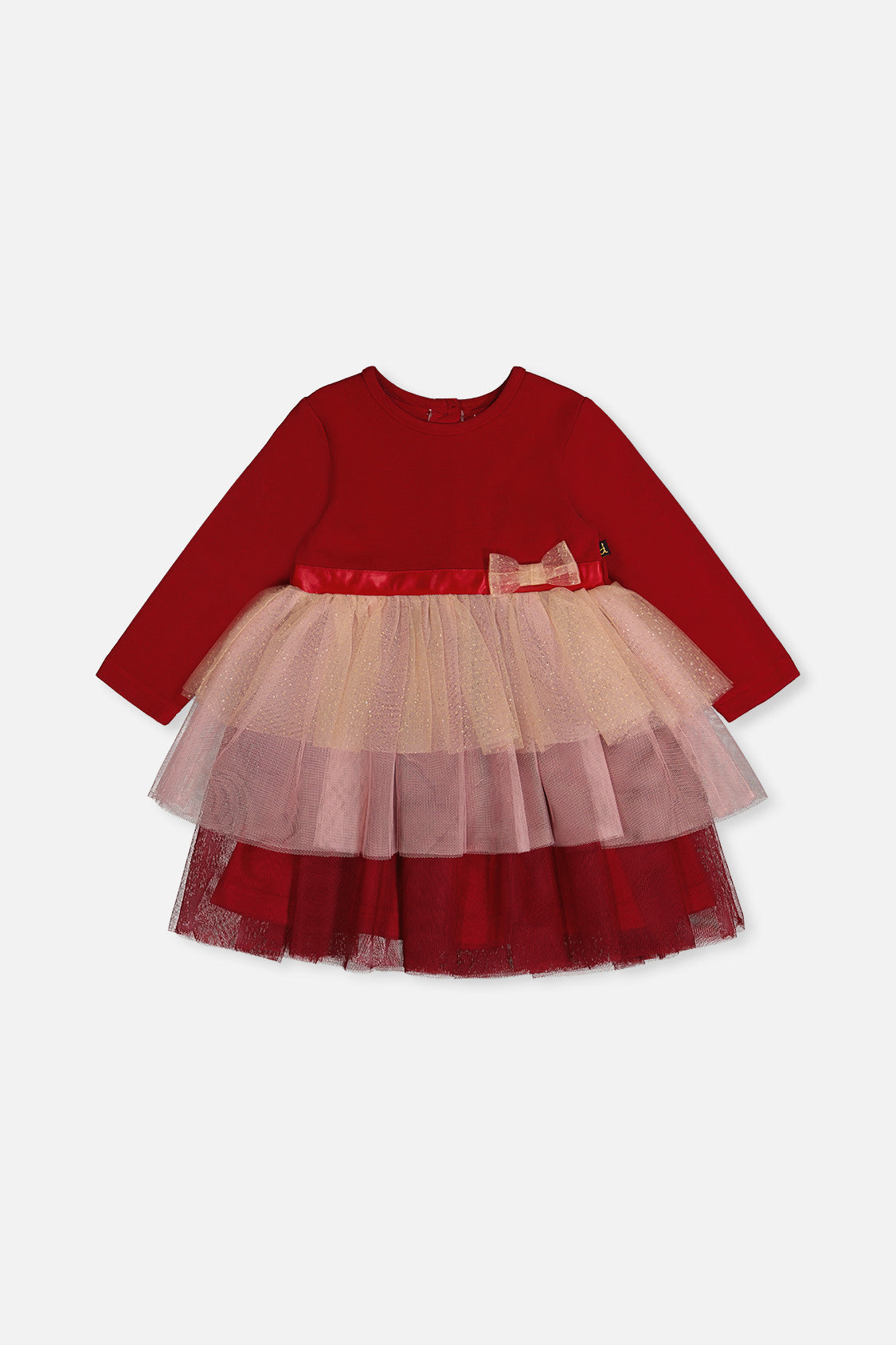 Bi-Material Dress With Glittering Skirt Red - J20OG85_07490
