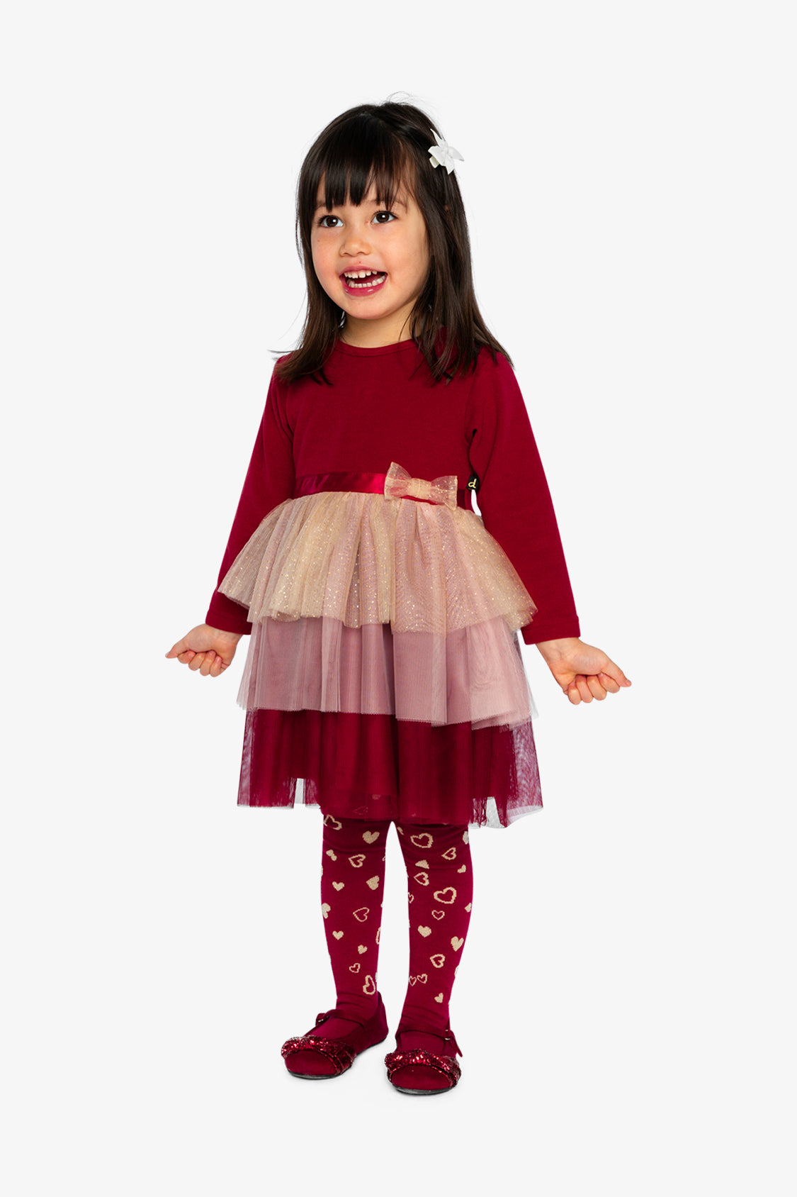 Bi-Material Dress With Glittering Skirt Red - J20OG85_07490