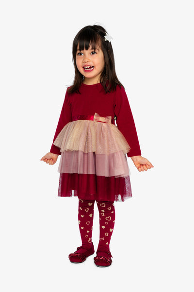 Bi-Material Dress With Glittering Skirt Red - J20OG85_07490