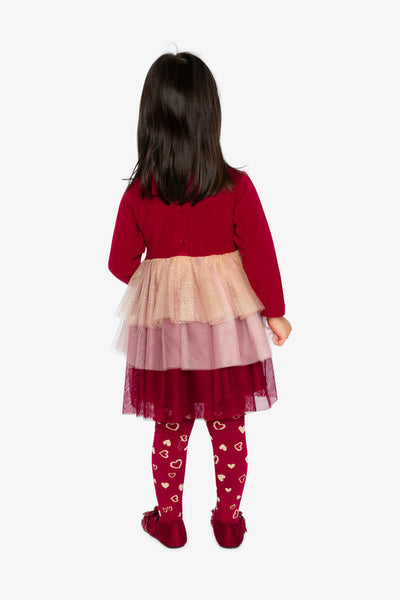 Bi-Material Dress With Glittering Skirt Red - J20OG85_07490