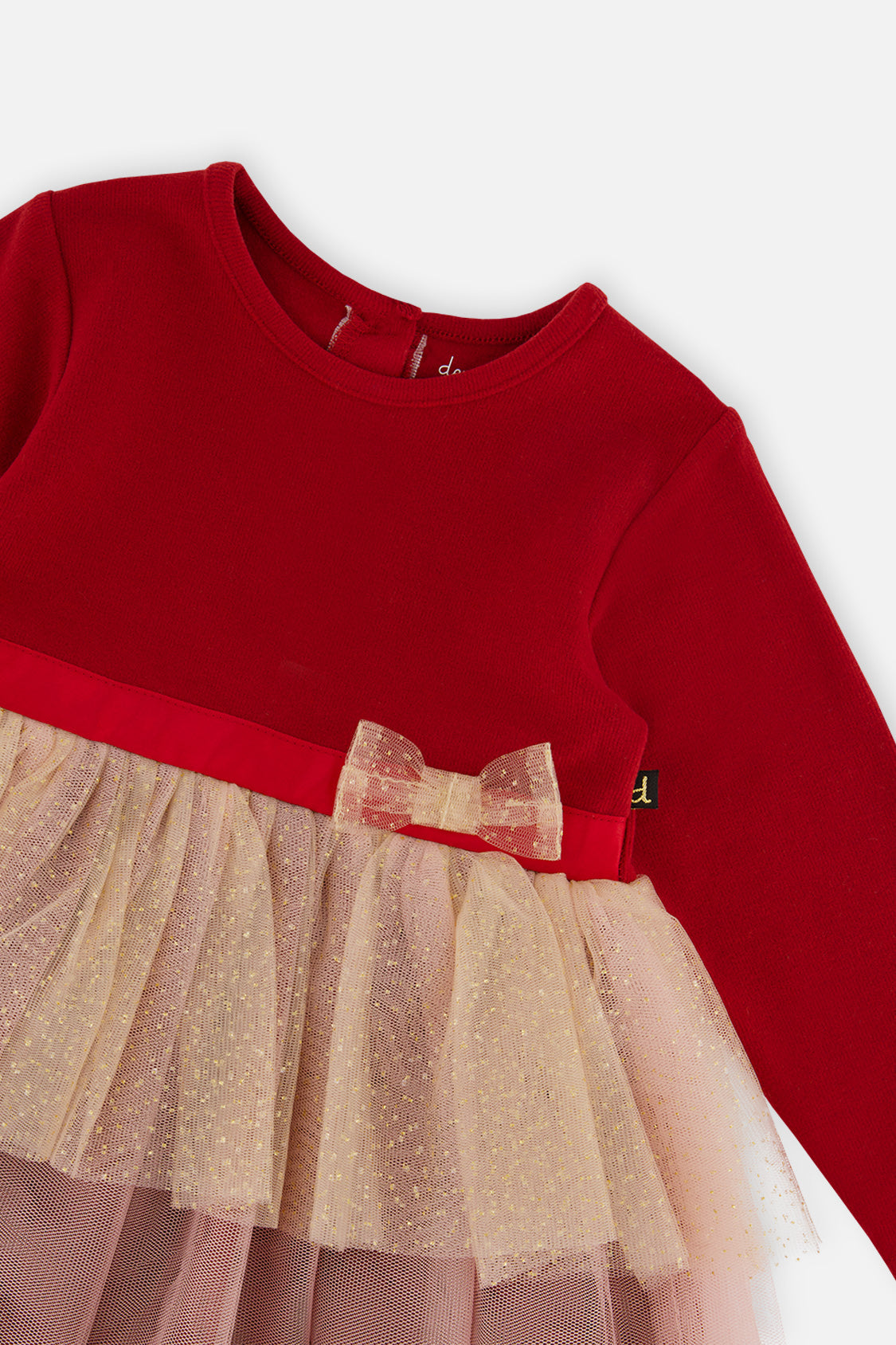 Bi-Material Dress With Glittering Skirt Red - J20OG85_07490