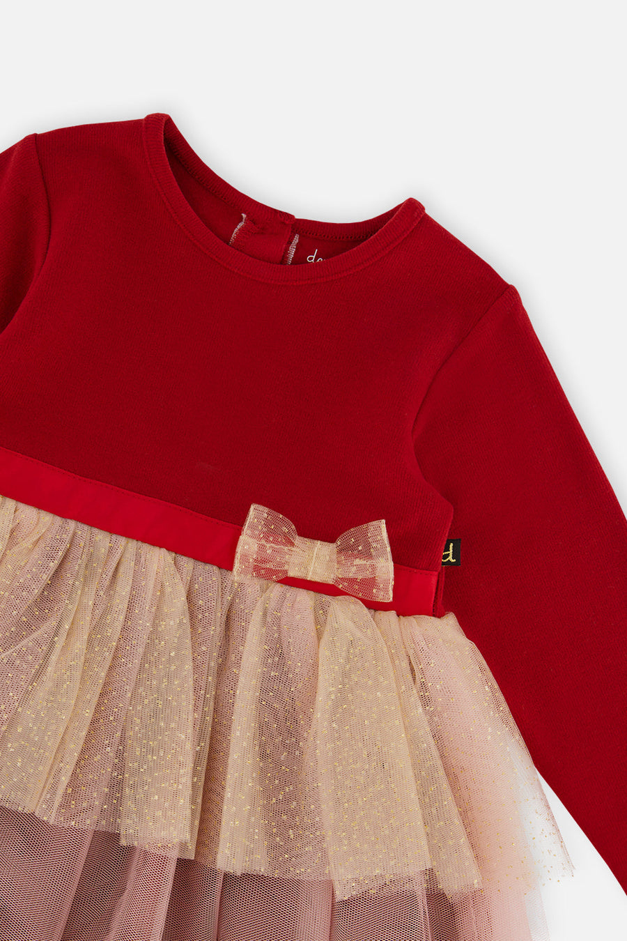 Bi-Material Dress With Glittering Skirt Red - J20OG85_07490