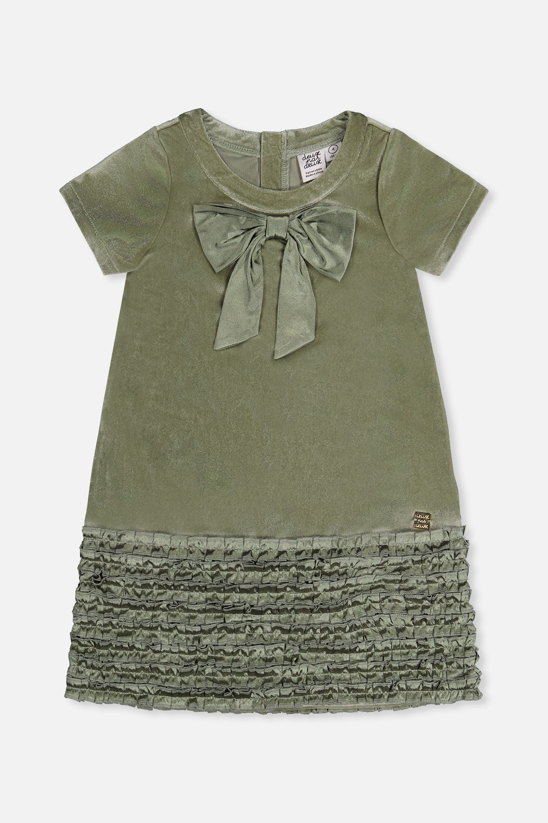 Short Sleeve A Line Dress With Bow Greyish Green - J20OG88_03400