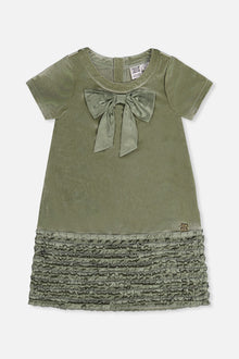 Short Sleeve A Line Dress With Bow Greyish Green - J20OG88_03400