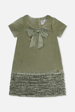 Short Sleeve A Line Dress With Bow Greyish Green - J20OG88_03400
