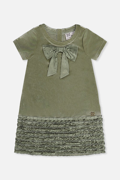 Short Sleeve A Line Dress With Bow Greyish Green - J20OG88_03400