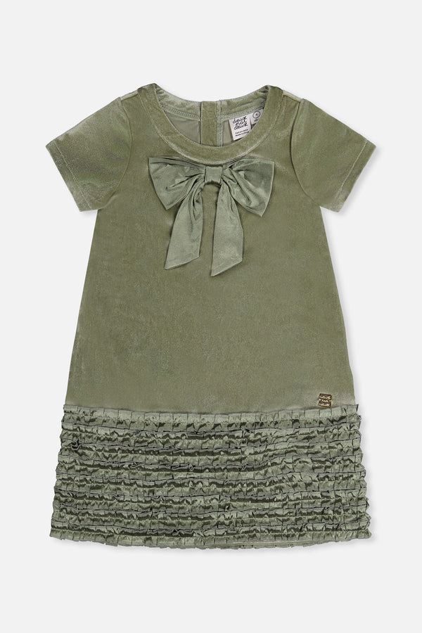Short Sleeve A Line Dress With Bow Greyish Green - J20OG88_03400