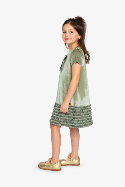 Short Sleeve A Line Dress With Bow Greyish Green - J20OG88_03400
