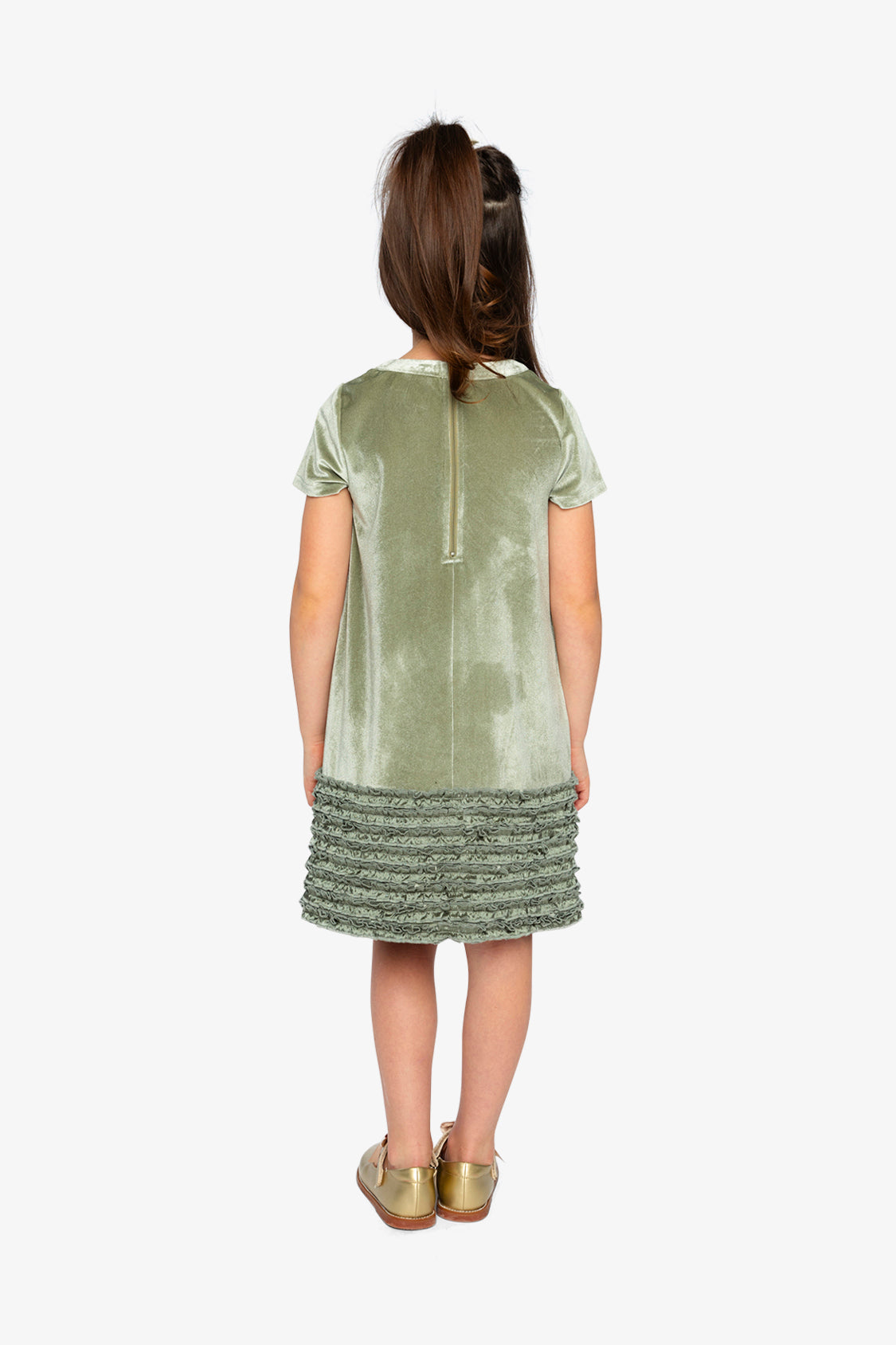 Short Sleeve A Line Dress With Bow Greyish Green - J20OG88_03400